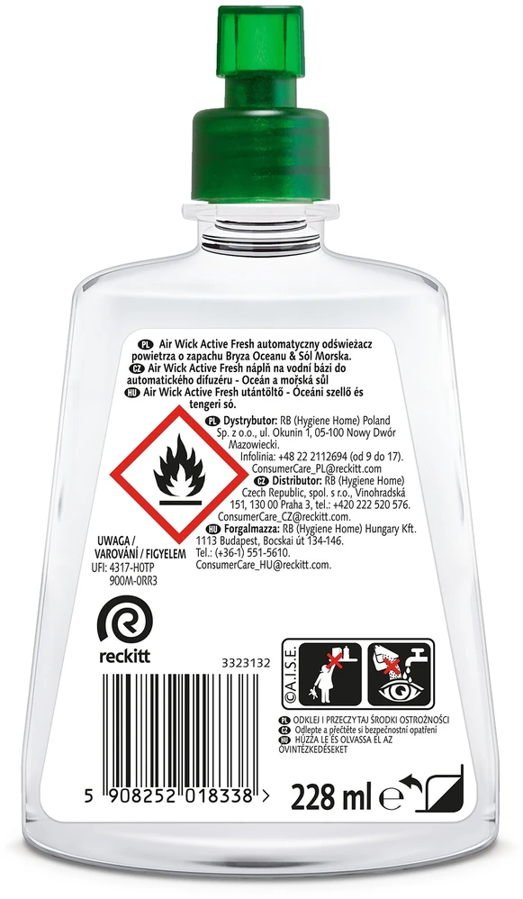 „Air Wick Air Wick Active Fresh“ oro gaiviklis, įdėklas „Bryza Oceanu i Sól Morska“, 228 ml