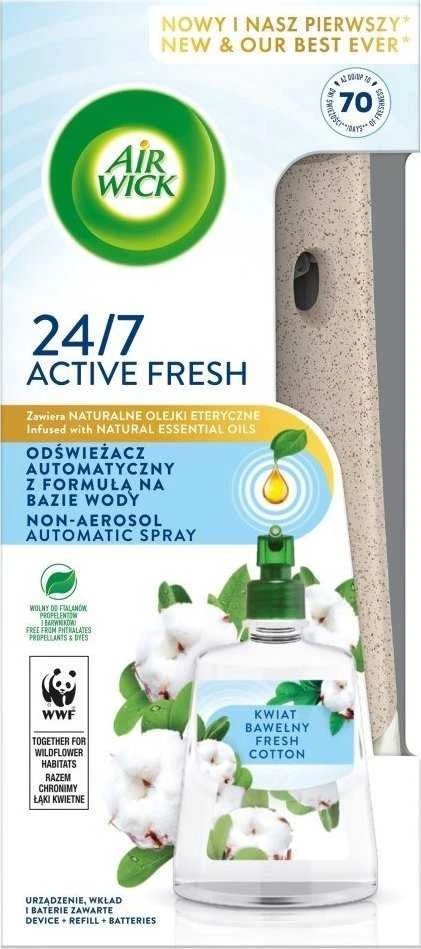 Automatinis oro gaiviklis su prietaisu AIR WICK su medvilnės žiedų kvapo užpildu, 228 ml