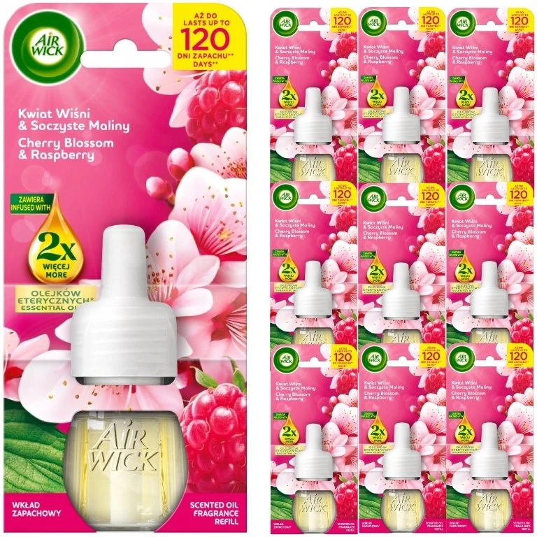 Dėklas AIR WICK Essential Oils Kasetė do elektrycznego odświeżacza powietrza Kwiat Wiśni i Soczyste Maliny 19 ml