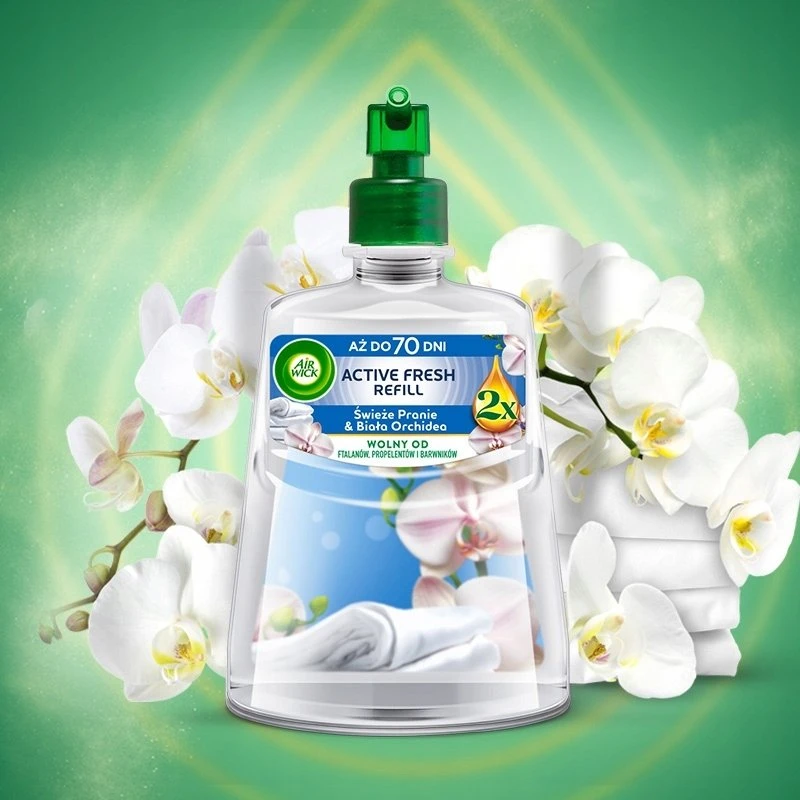 Air Wick „Gaivių skalbinių ir baltųjų orchidėjų“ kvapo papildymas – 228 ml