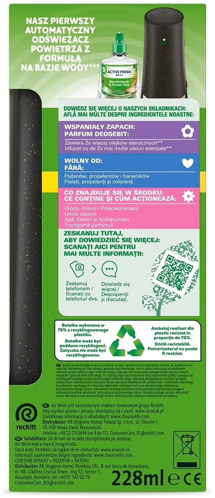Air Wick KOMPLET ACTIVE FRESH DRZEWO SANDAŁOWE & MECH DĘBOWY 228ML