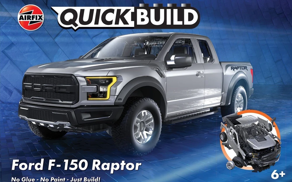 Airfix QUICKBUILD Ford F-150 Raptor pilkas – be klijų konstruktorius (J6053)