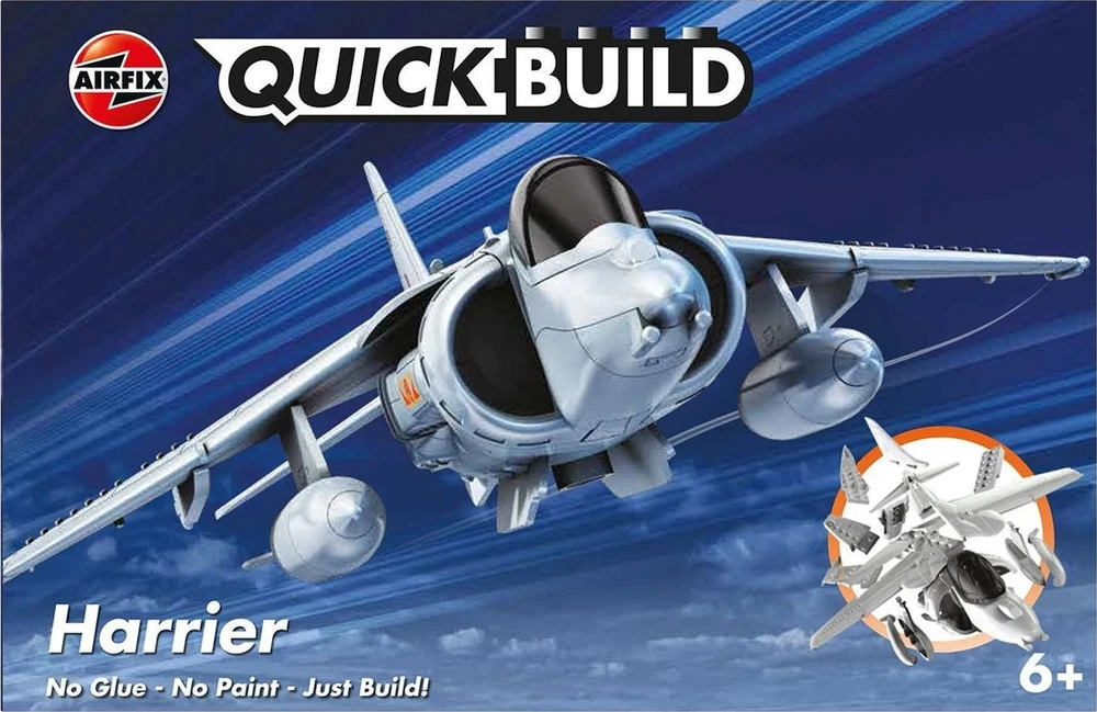 Airfix QUICKBUILD Harrier – surenkamas lėktuvas be klijų ir dažų, 5+, J6009