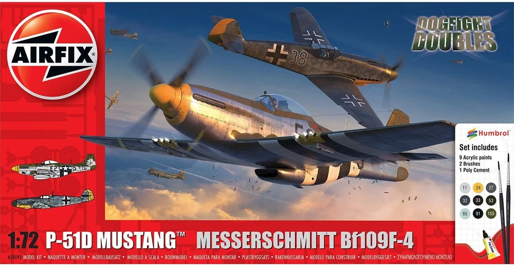 Airfix P-51 Mustang vs Bf109F lėktuvų dovanų rinkinys 1/72