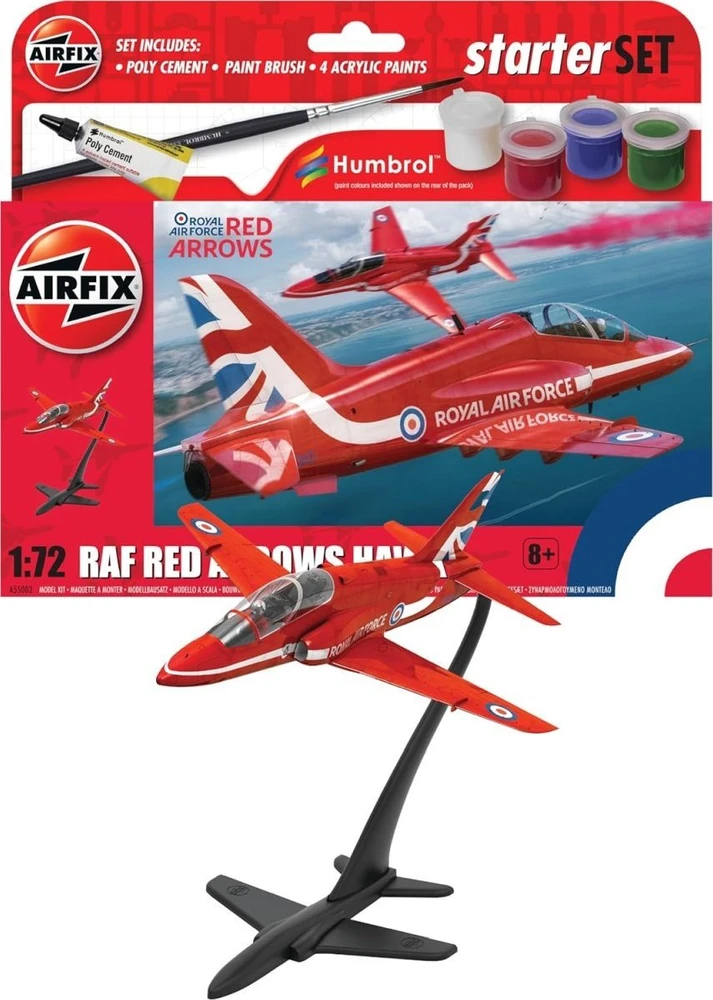 Airfix Raudona Arrows BAe Hawk 1/72 dovanų rinkinys su dažais ir klijais
