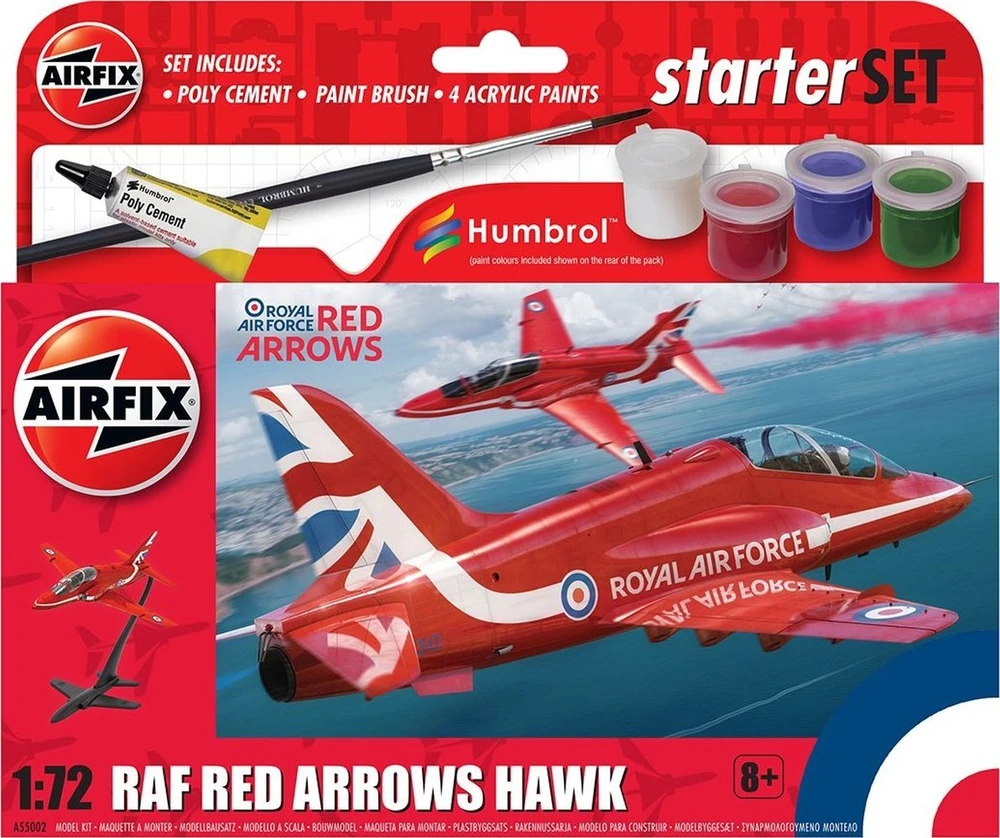 Airfix Raudona Arrows BAe Hawk 1/72 dovanų rinkinys su dažais ir klijais