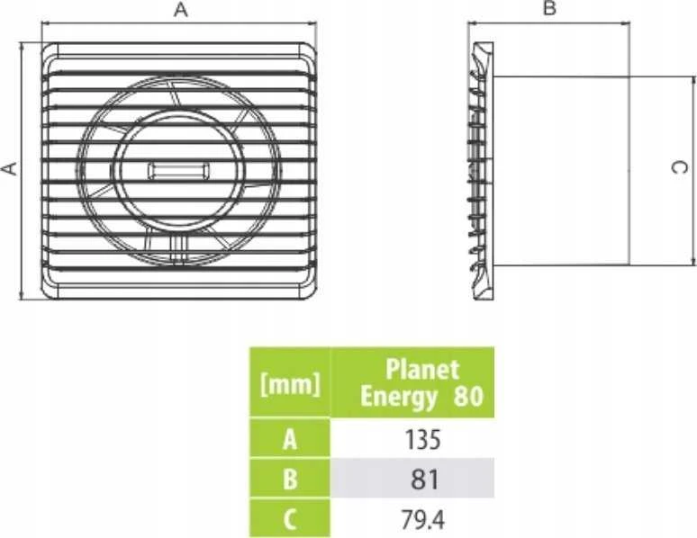„airRoxy“ vonios kambario ventiliatorius ENERGY PLANET 80 TS, laikmatis