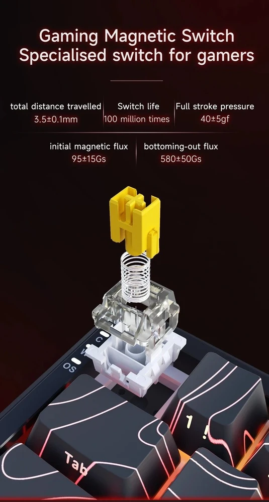 Klaviatūra mechaninė belaidė Ajazz AK680 MAX (8+8K) Magnetic Switch Juodas Gray Geltona RGB