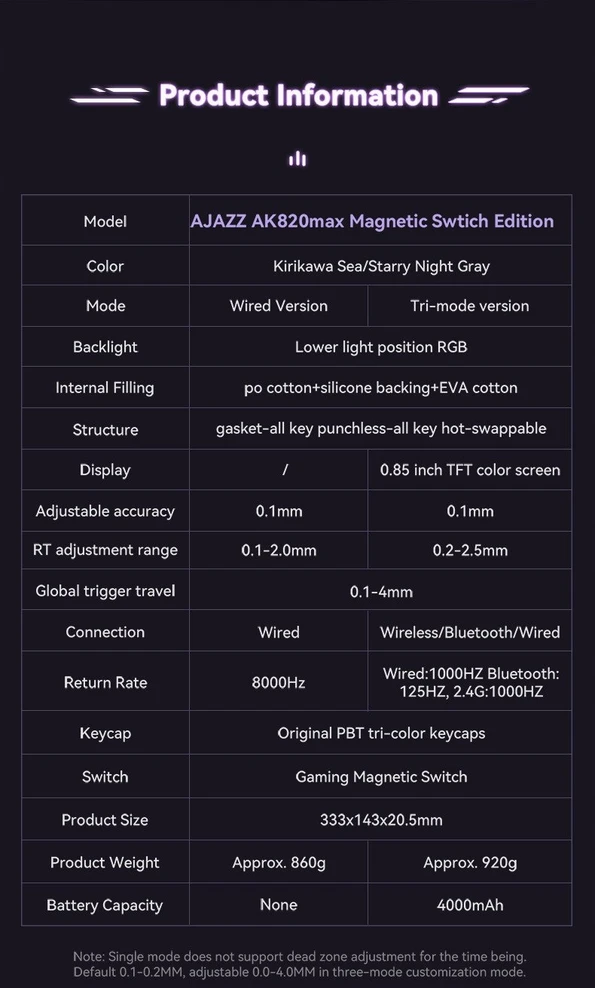 Klaviatūra mechaninė su laidu Ajazz AK820 MAX Magnetic switches Juodas Gray Geltona RGB