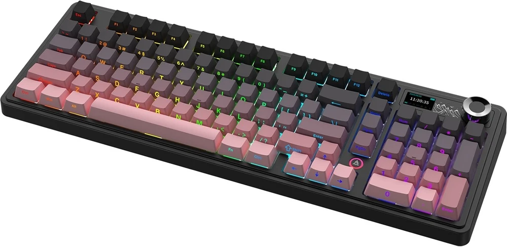 Rožinė Klaviatūra mechaninė belaidė Ajazz AK980 V2 Gift Switch V2 Gradient Rožinė su ekranem