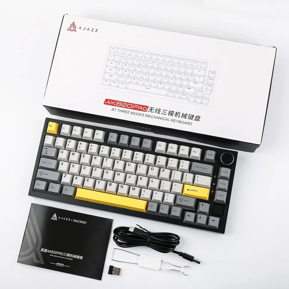 Klaviatūra Ajazz Juodas pilkas Gelton RGB AK820 Pro Flying Fish Switch belaidis mechaninis klaviatūros jungiklis