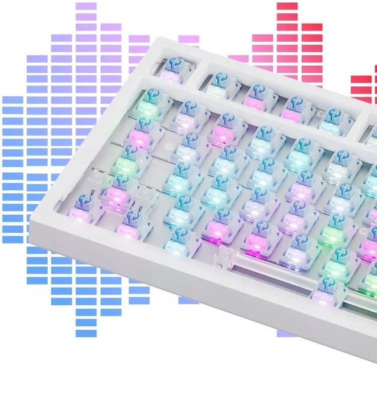 Mėlyna Klaviatūra mechaninė belaidė Ajazz AK820 Pro Flying Fish Switch Violetinė Baltas Mėlyna RGB