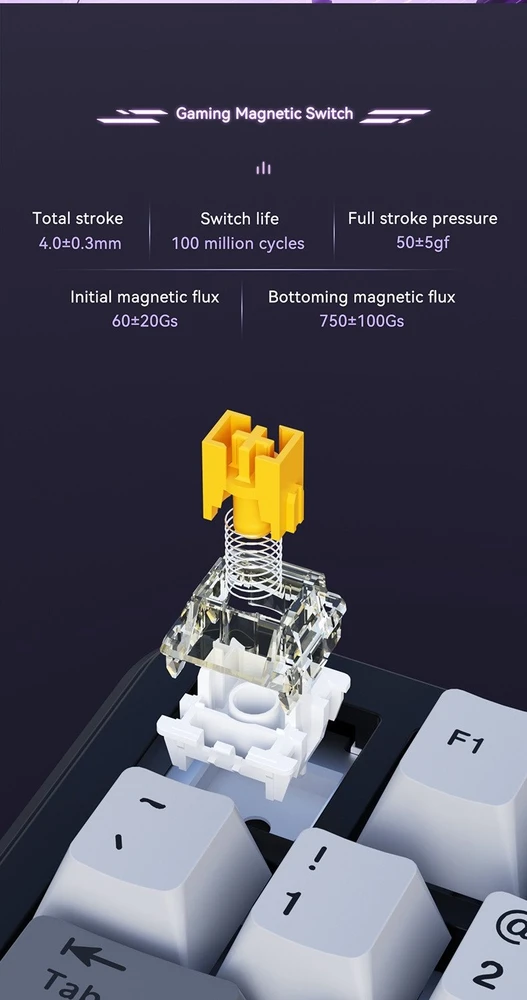 Klaviatūra mechaninė su laidu Ajazz AK820 MAX Magnetic switches Violetinė Baltas RGB