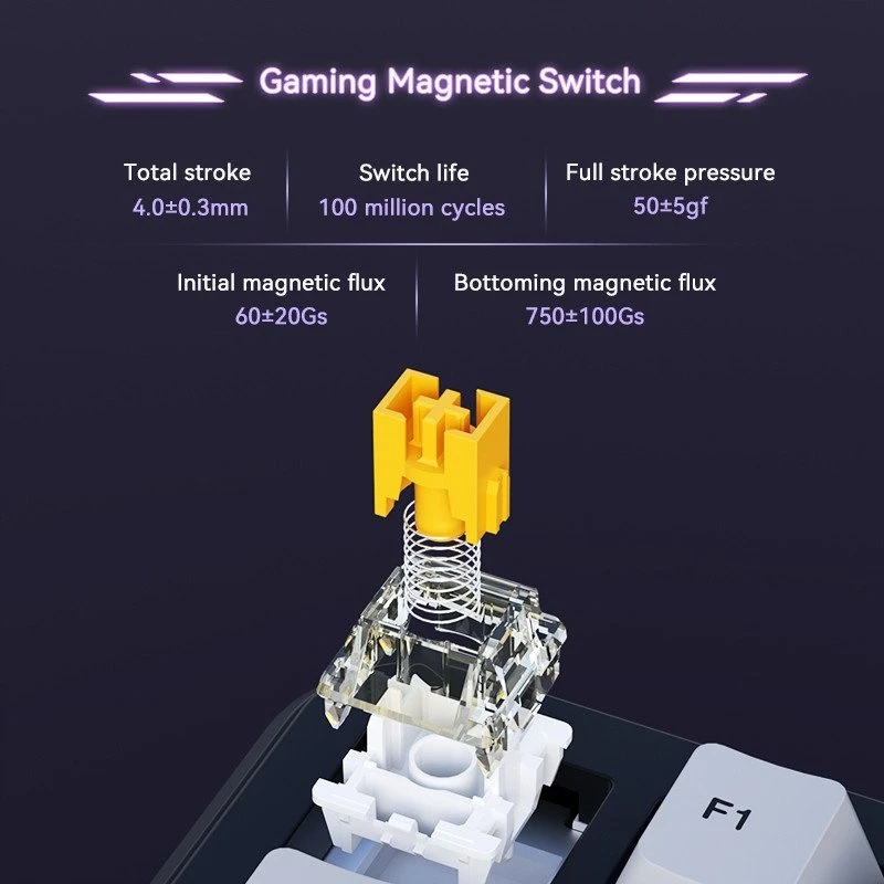 Klaviatūra mechaninė su laidu Ajazz AK820 MAX Magnetic switches Violetinė Baltas RGB