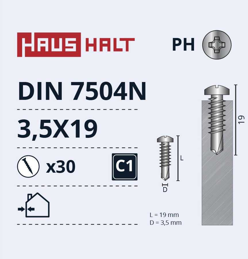 Savisriegiai Haushalt, DIN 7504N, 3.5 x 19 mm, 30 vnt.