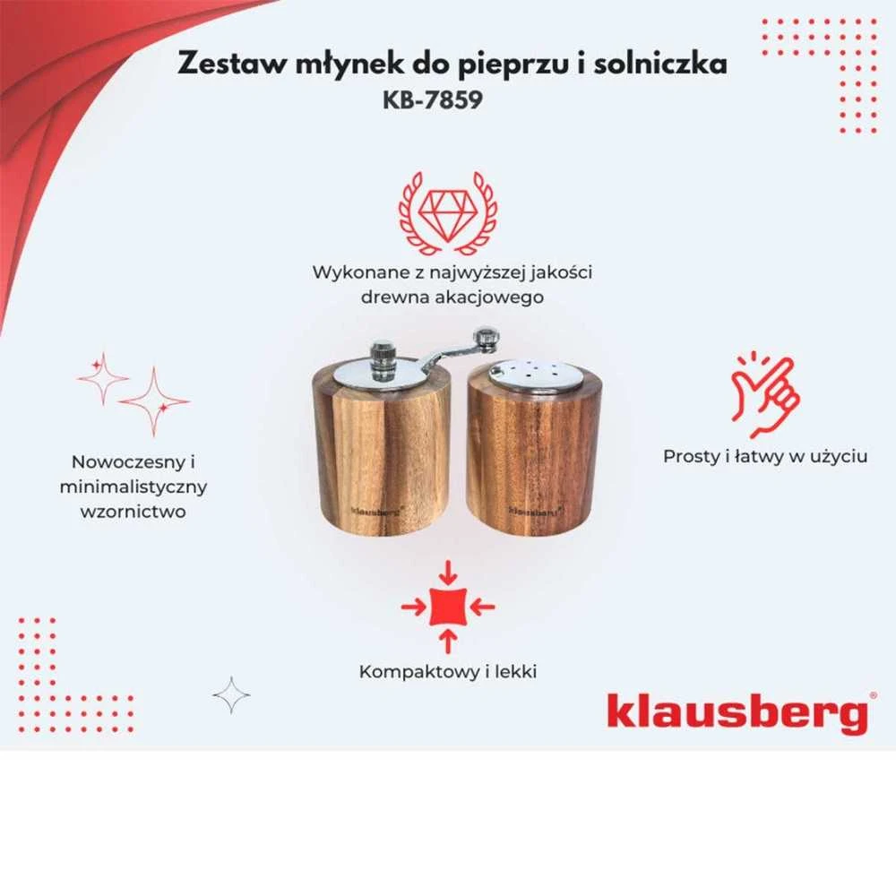 Młynek Pipirų malūnėlis su druskine - rinkinys, akacijos mediena, keraminis mechanizmas, Klausberg, kb-7859