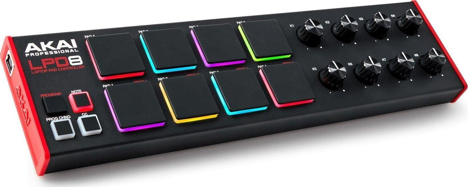 MIDI Valdiklis - AKAI LPD 8 MKII 8 mygtukai 8 rankenėlės Raudona/Juoda