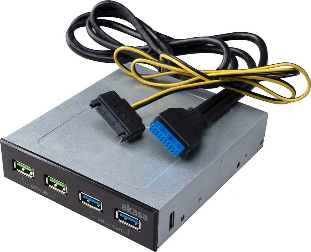 „Akasa USB 3.1 Gen2“ ir „Quick Charge Panel“ 3,5 colio – juodos spalvos