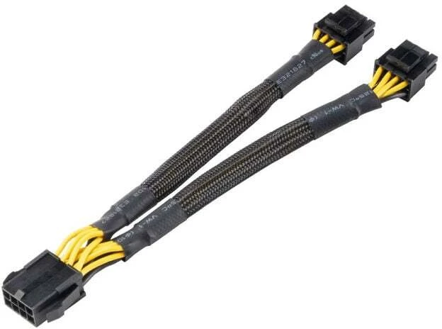 „Akasa“ 8 kontaktų į 2 x 4+4 kontaktų adapterio kabelis, EPS/ATX suderinamas – juodas, 20 cm