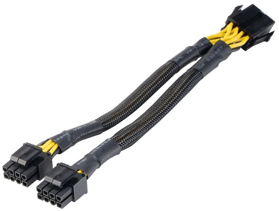 „Akasa“ 8 kontaktų į 2 x 4+4 kontaktų adapterio kabelis, EPS/ATX suderinamas – juodas, 20 cm