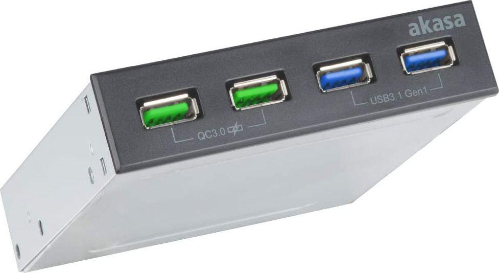 „Akasa USB 3.1 Gen2“ ir „Quick Charge Panel“ 3,5 colio – juodos spalvos