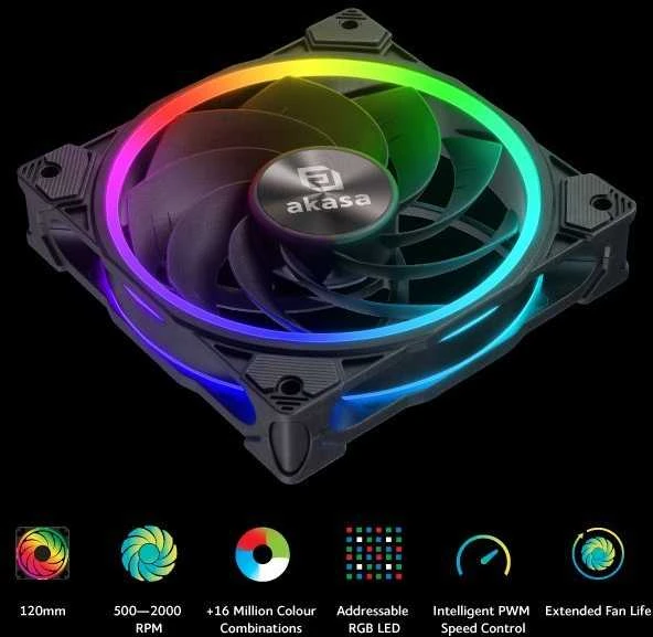 Akasa SOHO AR12 Reverse PWM Fan, RGB – 120 mm, juodas