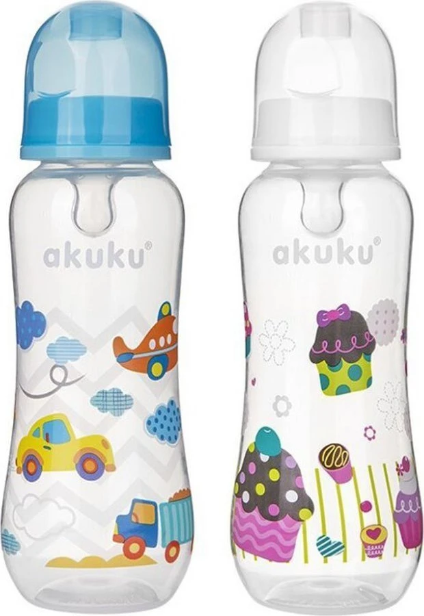 AKUKU 250 ml maitinimo buteliukas su silikoniniu žinduku, А0005, baltas