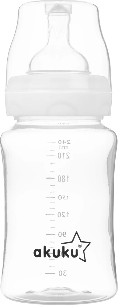Akuku buteliukas 240 ml., plataus kaklelio, nesukeliantis dieglių, A0107