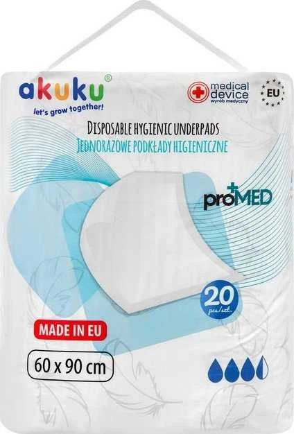 Akuku vienkartiniai higieniniai paklotai proMED, 60x90cm, 20 vnt. A0144
