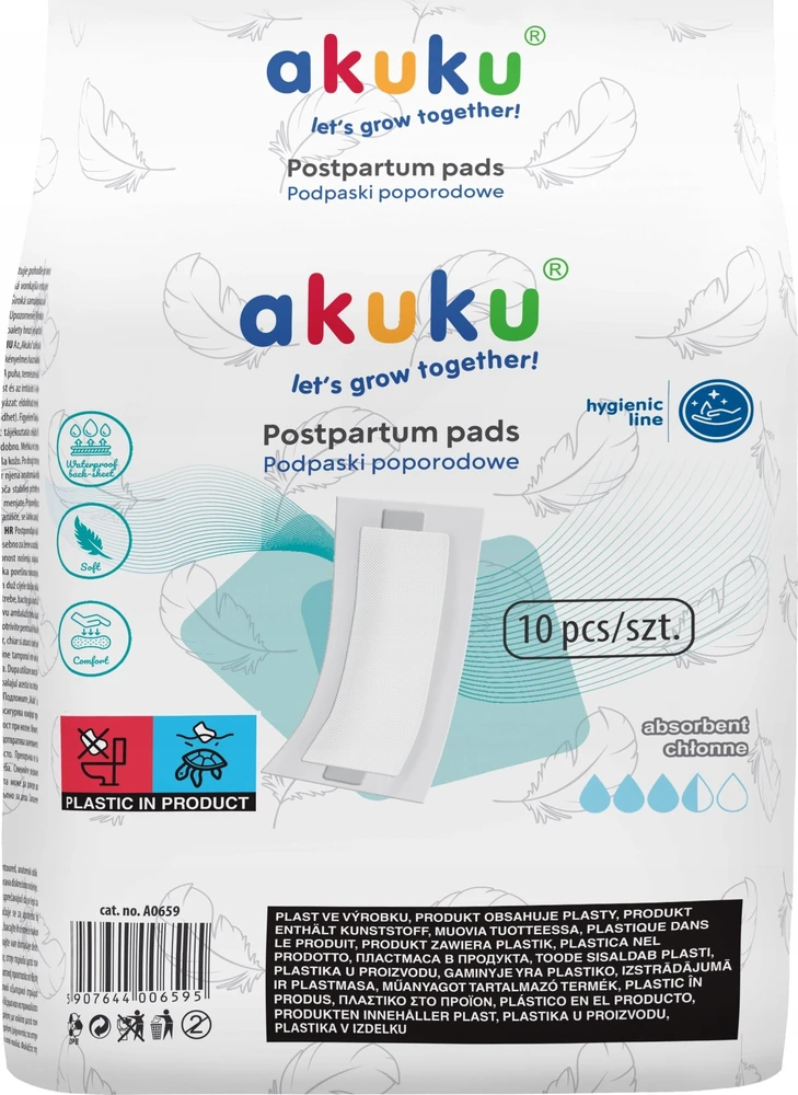 Akuku higieniniai įklotai po gimdymo, 10 vnt., A0659