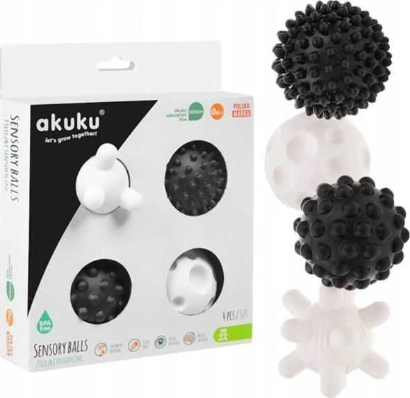 Albis AKUKU minkšti sensoriniai kamuoliukai Juodas/Baltas, 4 vnt., A0469