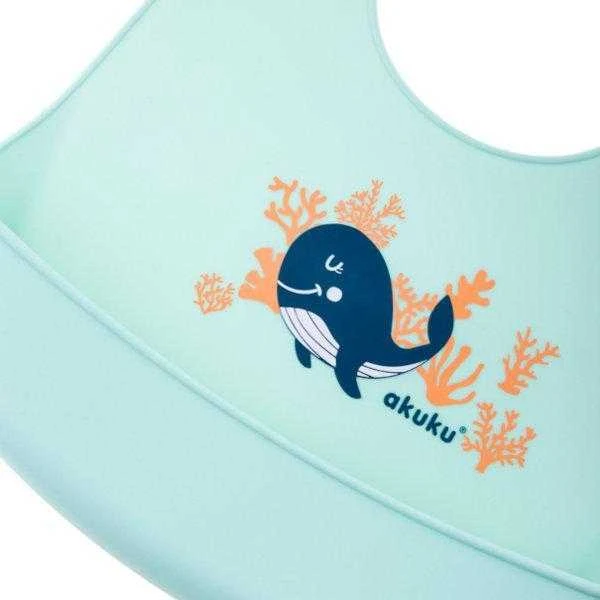 AKUKU silikoninis seilinukas su kišenėle WHALE, A0505