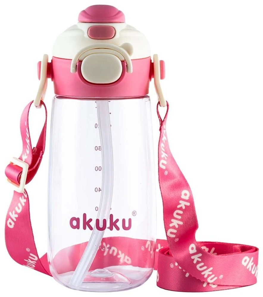 Akuku vaikiška gertuvė su šiaudeliu 480 ml. Rožinė, A0725