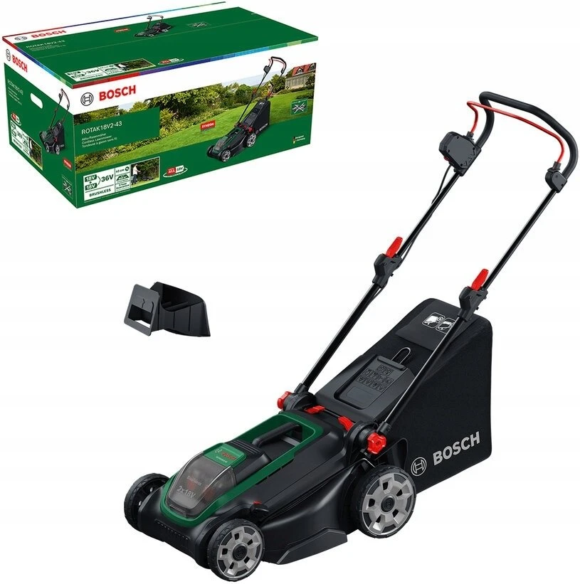 Akumuliatorinė vejapjovė Bosch Rotak 18V2-43; 2x18 V be akumuliatoriaus ir kroviklio