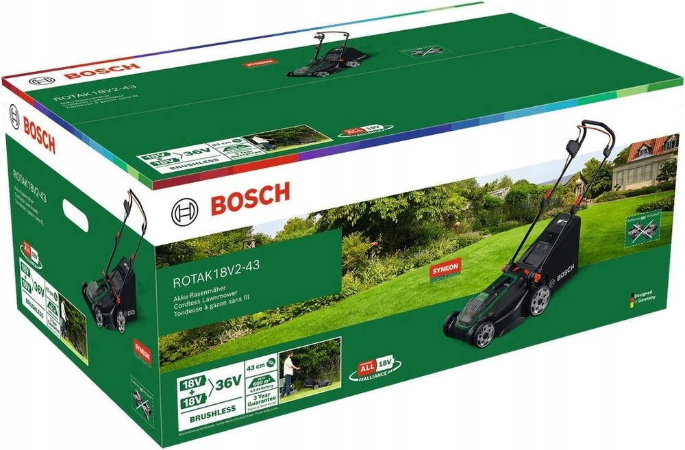 Akumuliatorinė vejapjovė Bosch Rotak 18V2-43; 2x18 V be akumuliatoriaus ir kroviklio