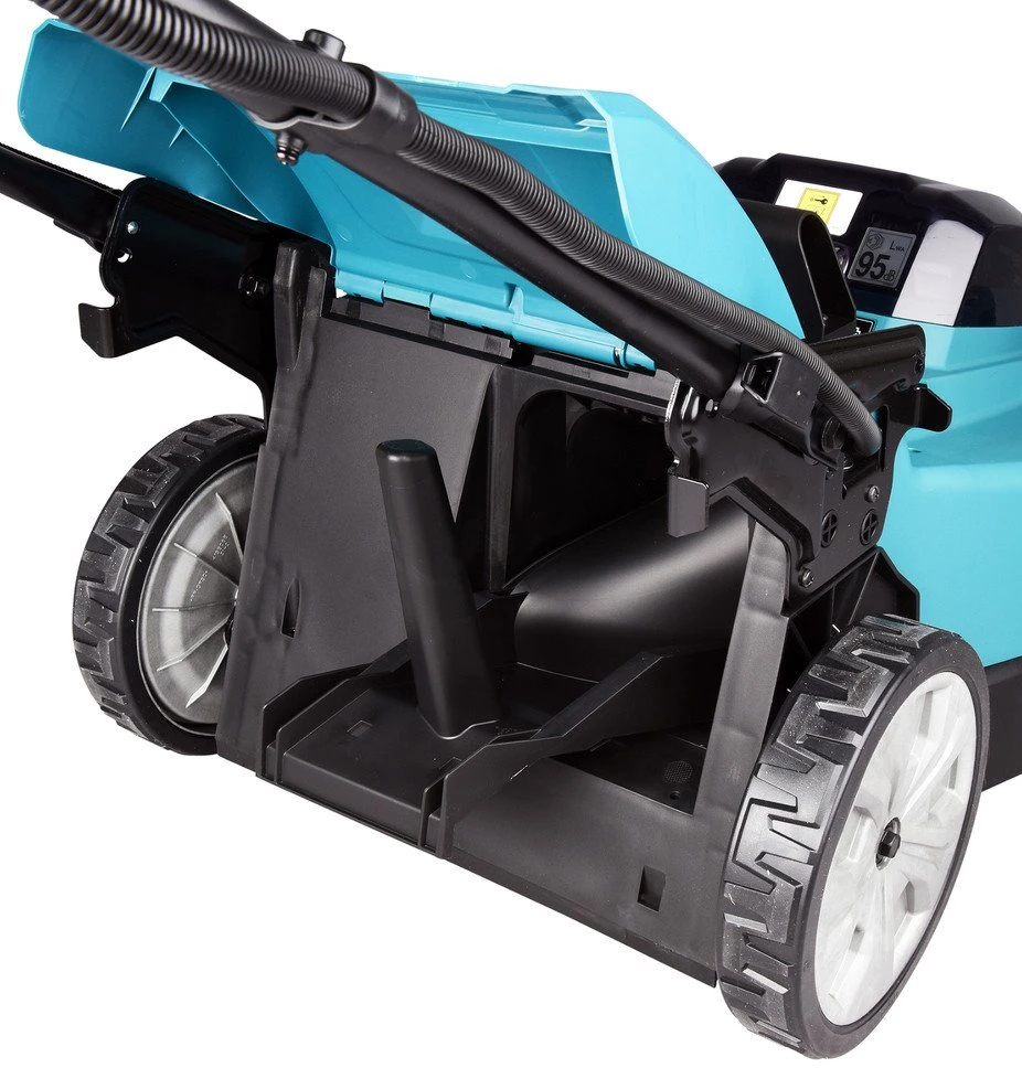 Makita DLM481Z akumuliatorinė vejapjovė 2x18V, 48cm, savaeigė, 4 viename (pjovimas/rinkimas/mulčiavimas/galinis išmetimas), 27,1kg, plastikinis korpusas, be akumuliatorinio ir krovinio