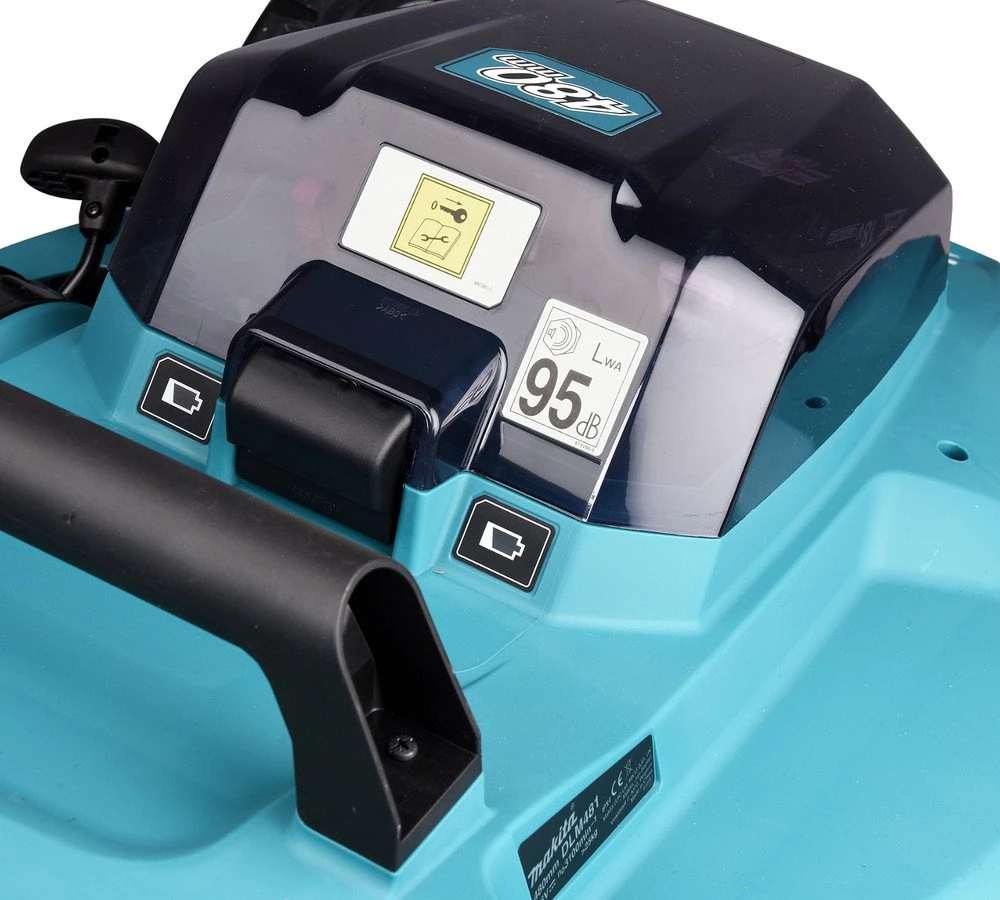 Makita DLM481Z akumuliatorinė vejapjovė 2x18V, 48cm, savaeigė, 4 viename (pjovimas/rinkimas/mulčiavimas/galinis išmetimas), 27,1kg, plastikinis korpusas, be akumuliatorinio ir krovinio
