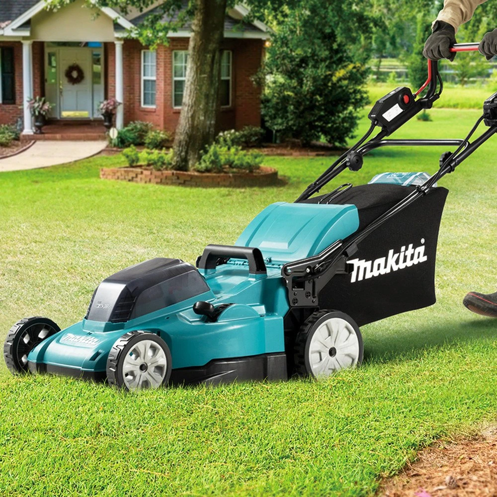 Makita DLM481Z akumuliatorinė vejapjovė 2x18V, 48cm, savaeigė, 4 viename (pjovimas/rinkimas/mulčiavimas/galinis išmetimas), 27,1kg, plastikinis korpusas, be akumuliatorinio ir krovinio