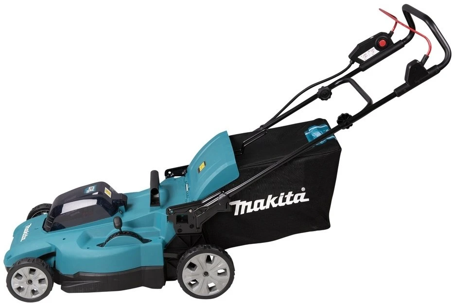 Makita DLM538Z akumuliatorinė vejapjovė 2 x 18 V, 53 cm, 4 viename (pjovimas / surinkimas / mulčiavimas / išmetimas į galą), 25,5kg, plastikinis korpusas, be akumuliatorinio ir krovinio