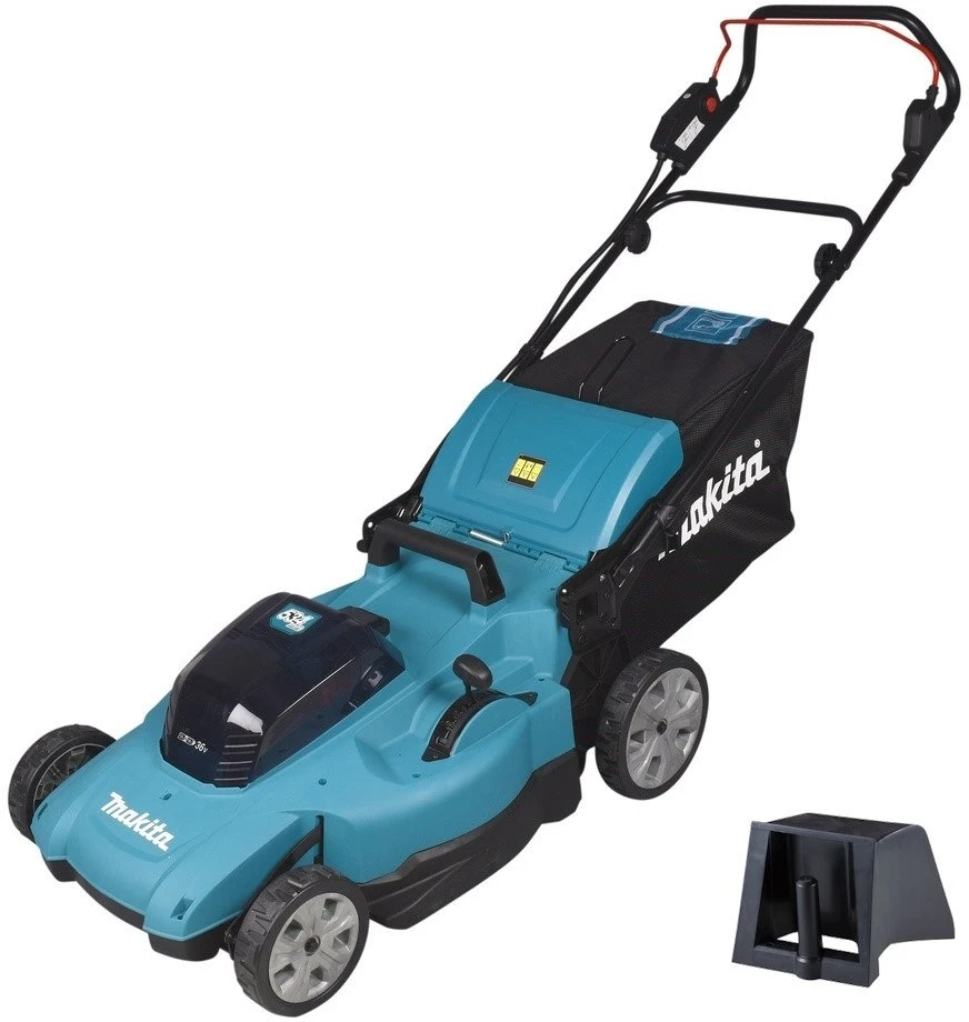 Makita DLM538Z akumuliatorinė vejapjovė 2 x 18 V, 53 cm, 4 viename (pjovimas / surinkimas / mulčiavimas / išmetimas į galą), 25,5kg, plastikinis korpusas, be akumuliatorinio ir krovinio