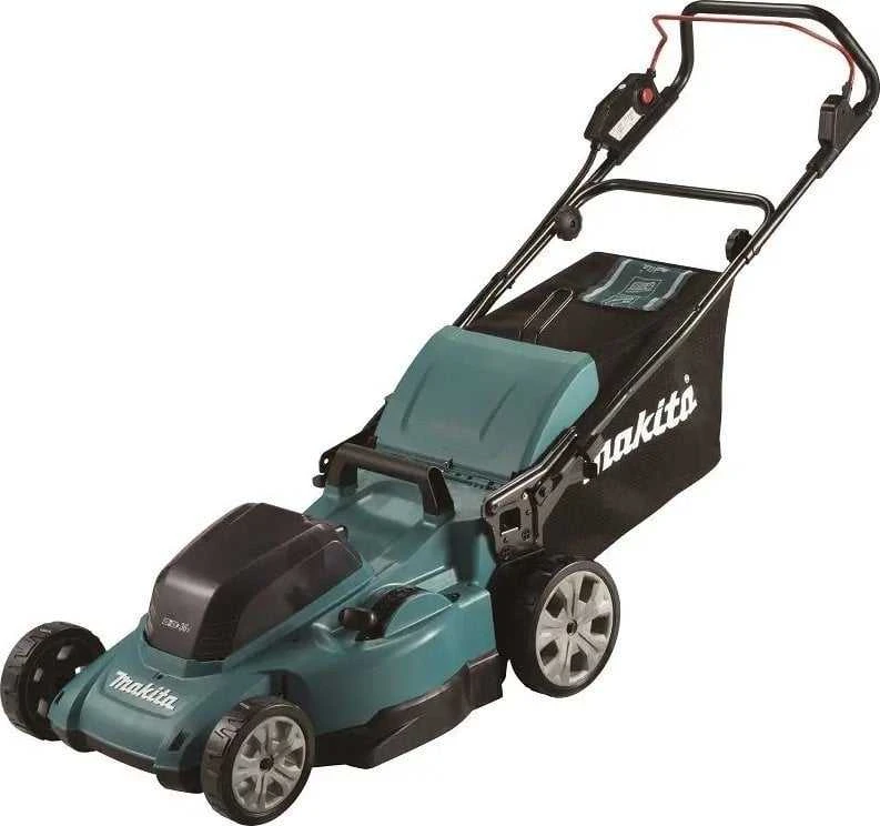 Makita DLM480Z akumuliatorinė vejapjovė 2 x 18 V, 48 cm, 4 viename (pjovimas / surinkimas / mulčiavimas / išmetimas į galą), 24,5kg, plastikinis korpusas, be akumuliatorinio ir krovinio