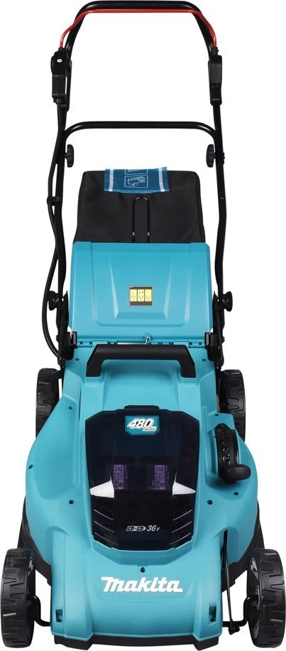 Makita DLM480Z Akumuliatorinė vejapjovė 2X18V, 48cm, 4/1 (Pjovimas/Surinkimas/Mulčiavimas/Galinis išmetimas), 24,5kg, Plastikinis korpusas, Be akumuliatorių ir kroviklio!