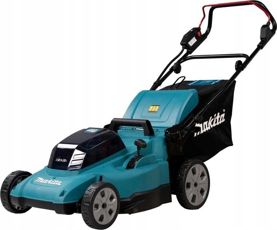 Makita DLM480Z akumuliatorinė vejapjovė 2 x 18 V, 48 cm, 4 viename (pjovimas / surinkimas / mulčiavimas / išmetimas į galą), 24,5kg, plastikinis korpusas, be akumuliatorinio ir krovinio
