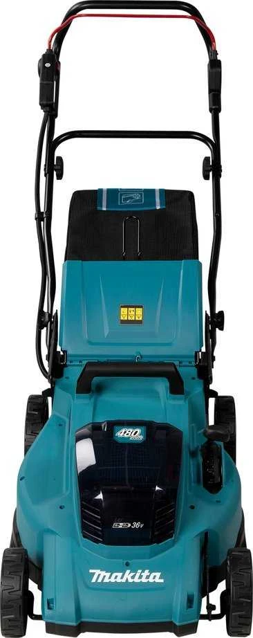 Makita DLM480Z akumuliatorinė vejapjovė 2 x 18 V, 48 cm, 4 viename (pjovimas / surinkimas / mulčiavimas / išmetimas į galą), 24,5kg, plastikinis korpusas, be akumuliatorinio ir krovinio