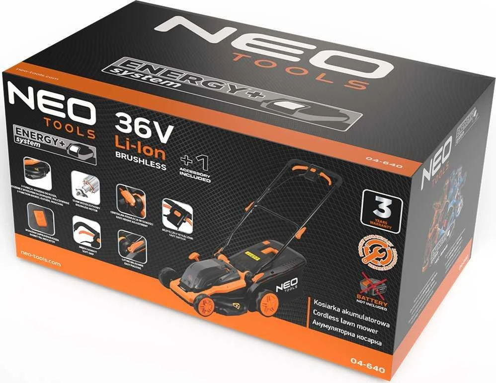 Vejapjovė NEO TOOLS 04-640, 36V, 38 cm, 45L krepšelis