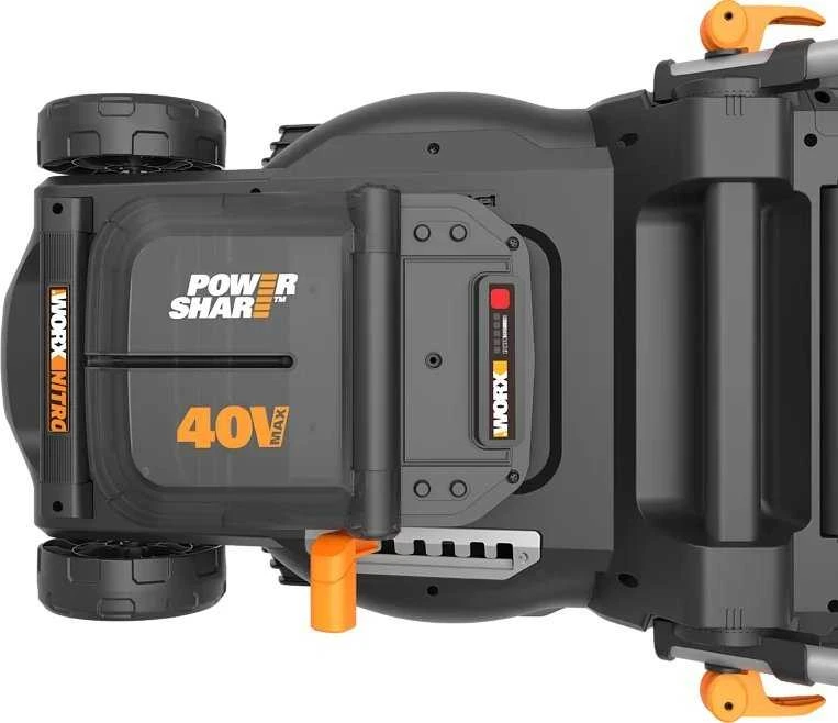 WORX Nitro akumuliatorinė vejapjovė, 37 cm pjovimo plotis, 40 l talpa, WG737E