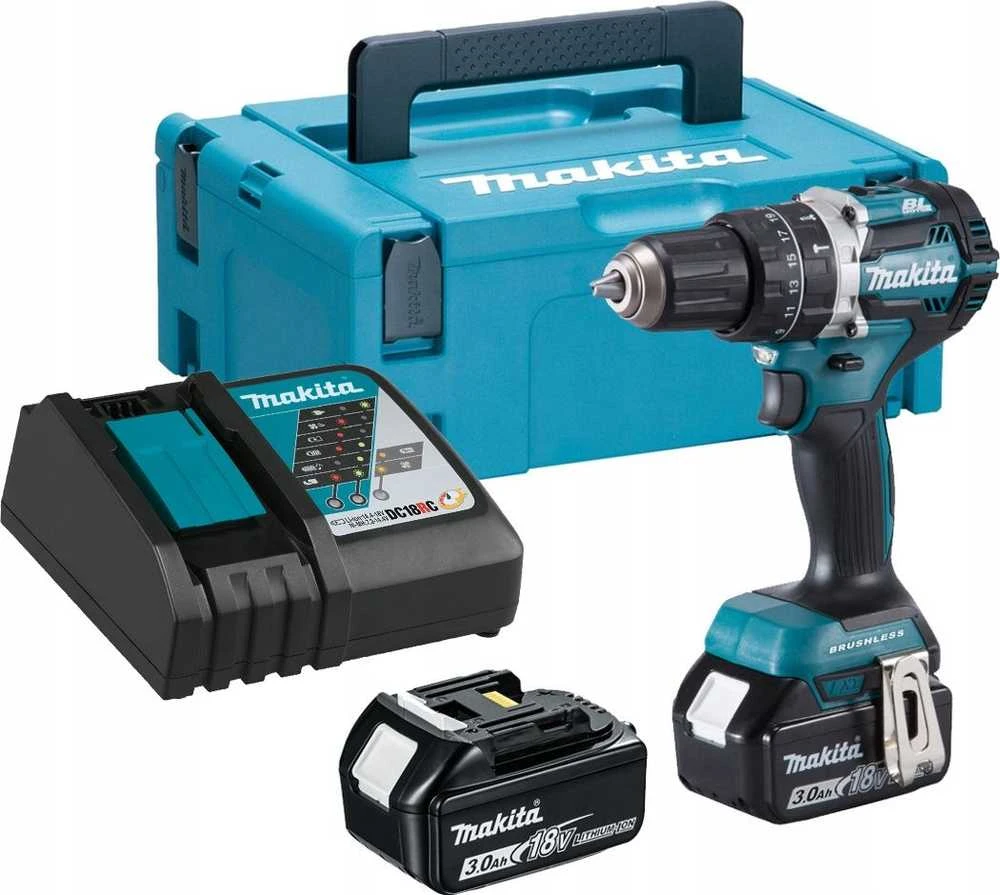 Makita DHP484RTJ Akumuliatorinis smūginis gręžtuvas, 18 V, 2x 5,0 Ah Li-ion, 54/30 Nm, 1,6kg, LED, MAKPACK
