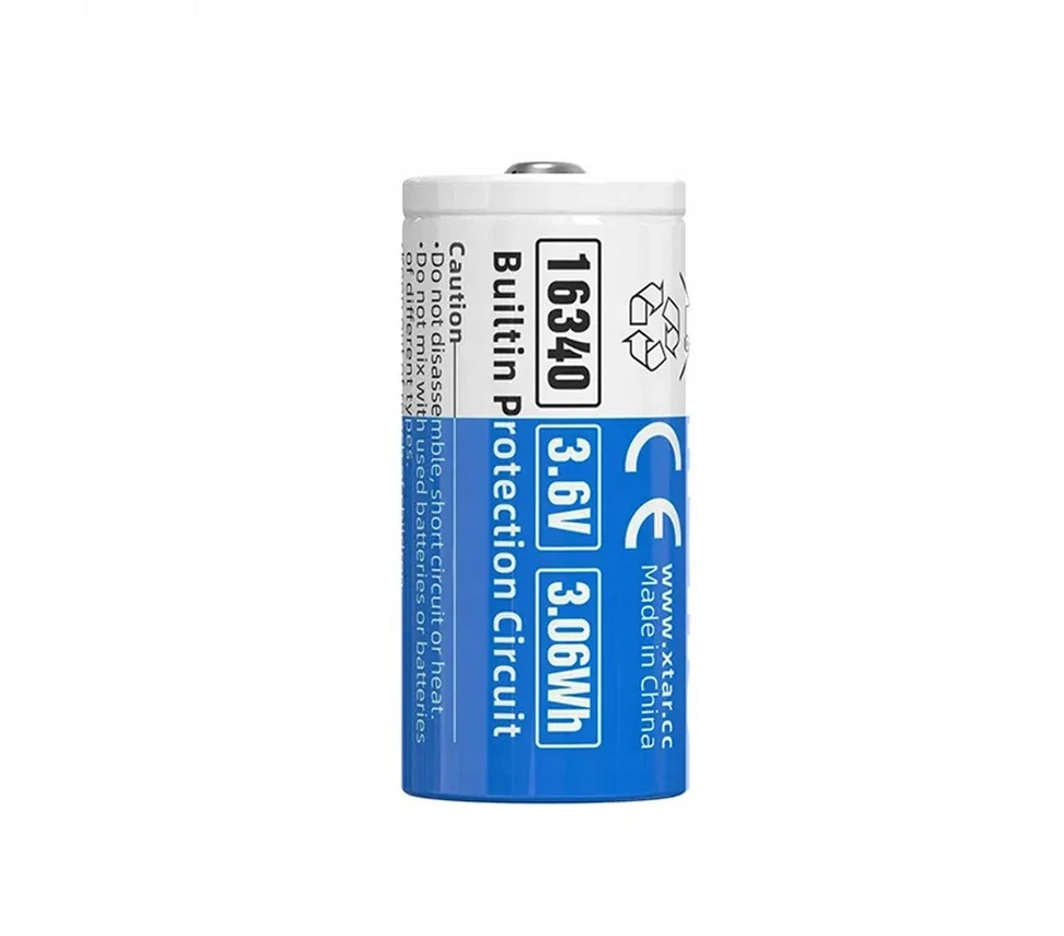 Xtar 850mAh 3,6V 16340 CR123 akumuliatorius su PCB