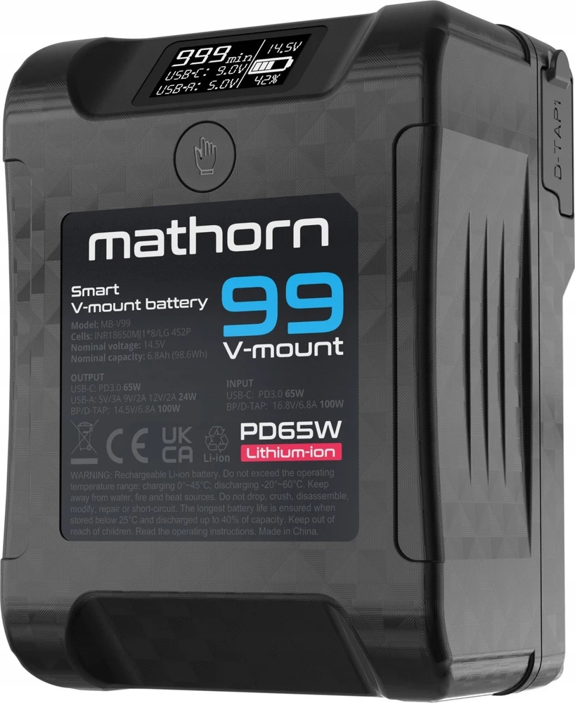 Akumuliatorius Canyon Bateria Mathorn MB-V99 6800mAh PD65W OLED USB-C 99Wh V-mount