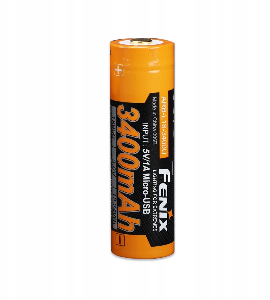 Fenix 18650 3400mAh akumuliatorius su įkrovimo informacija